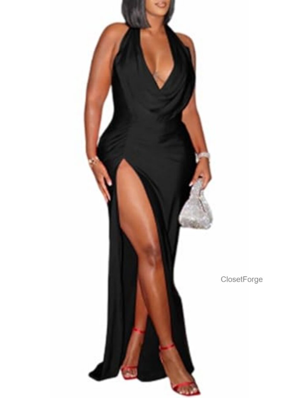 Sleeveless Halter Neck Backless Bodycon Maxi Dress with Slit